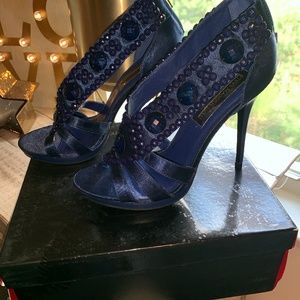 Steve Madden Luxe- Satin blue heel with rhinestone